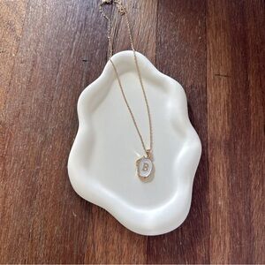 Gold Plated Initial B Pendant Necklace Adjustable Chain Pearl Shell Minimalist